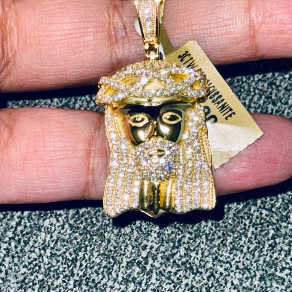 14k Yellow Gold Vermeil 3ct VVS GRA certified Moissanite Diamond Jesus pendant - Picture 6 of 8